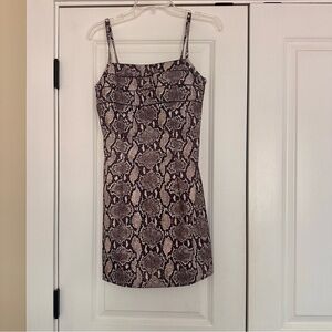 Snakeskin Print Spaghetti Strap Mini Dress - Gray & Cream